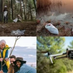 People working together to conserve biodiversity through clean-up, tree planting, and environmental monitoring.