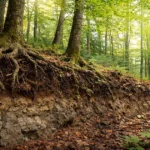 Forest trees and roots stabilizing soil, showing how forests protect soil from erosion naturally