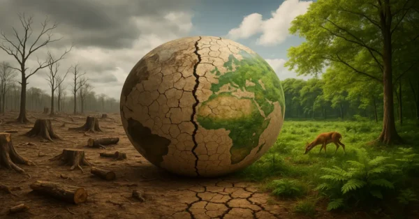 Barren land and vanished trees illustrating large-scale habitat destruction and ecological imbalance from deforestation