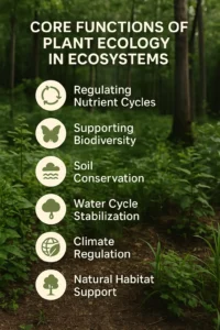 Plant functions supporting biodiversity, clean air, healthy soil, stable water cycles, and climate balance