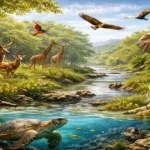 Animals from land, air, and water ecosystems showing global wildlife