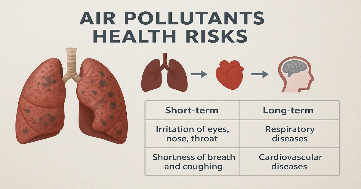 Air pollutants affecting everyday wellbeing, highlighting major types and their common sources.