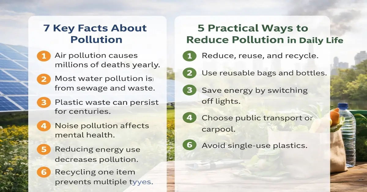 Visual representation of pollution awareness and practical actions to reduce environmental damage