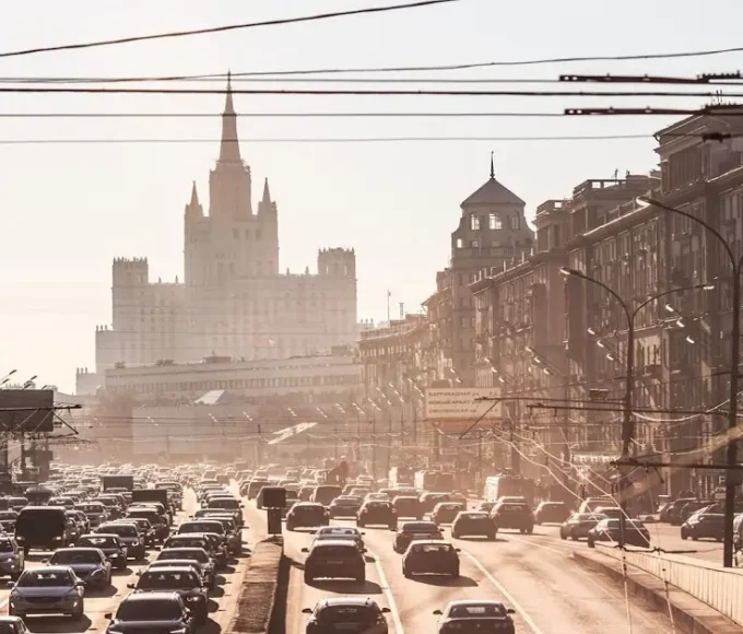 Busy city road with heavy traffic showing a common source of urban noise pollution