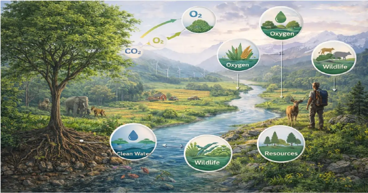 Natural vegetation supporting soil, water, wildlife and climate balance in ecosystem